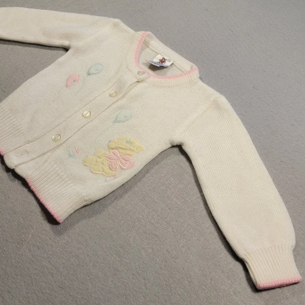 Vintage Snuggle Alert‎ 12M Baby Cardigan Sweater Pastel Taiwan 80s Cute Knit - Picture 3 of 11
